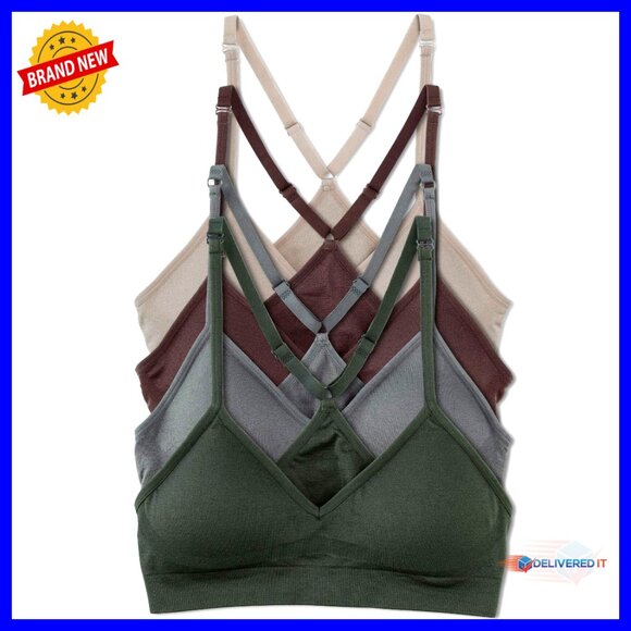 4 Pack Racerback Sports Bralette Seamless Wireless Comfort Bras